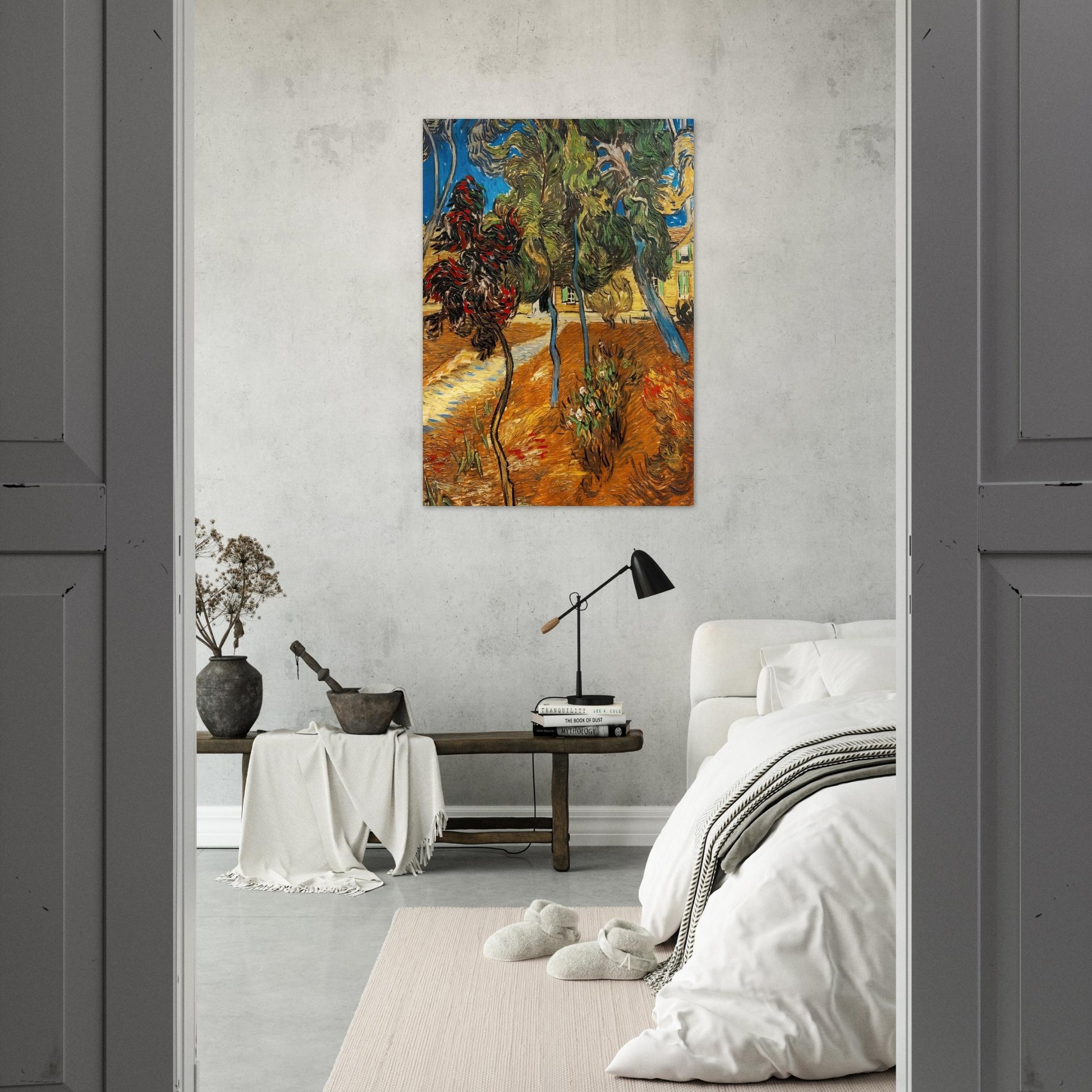 Trees in the Asylum Garden - Vincent van Gogh Brushed Aluminum Print - 70x100 cm / 28x40 inches | Vincent van Gogh Aluminum Print | Vincent van Gogh Prints