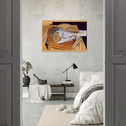 BOWL GLASS AND NEWSPAPER - Juan Gris Brushed Aluminum Print - 70x100 cm / 28x40 inches | Juan Gris Aluminum Print | Juan Gris Prints