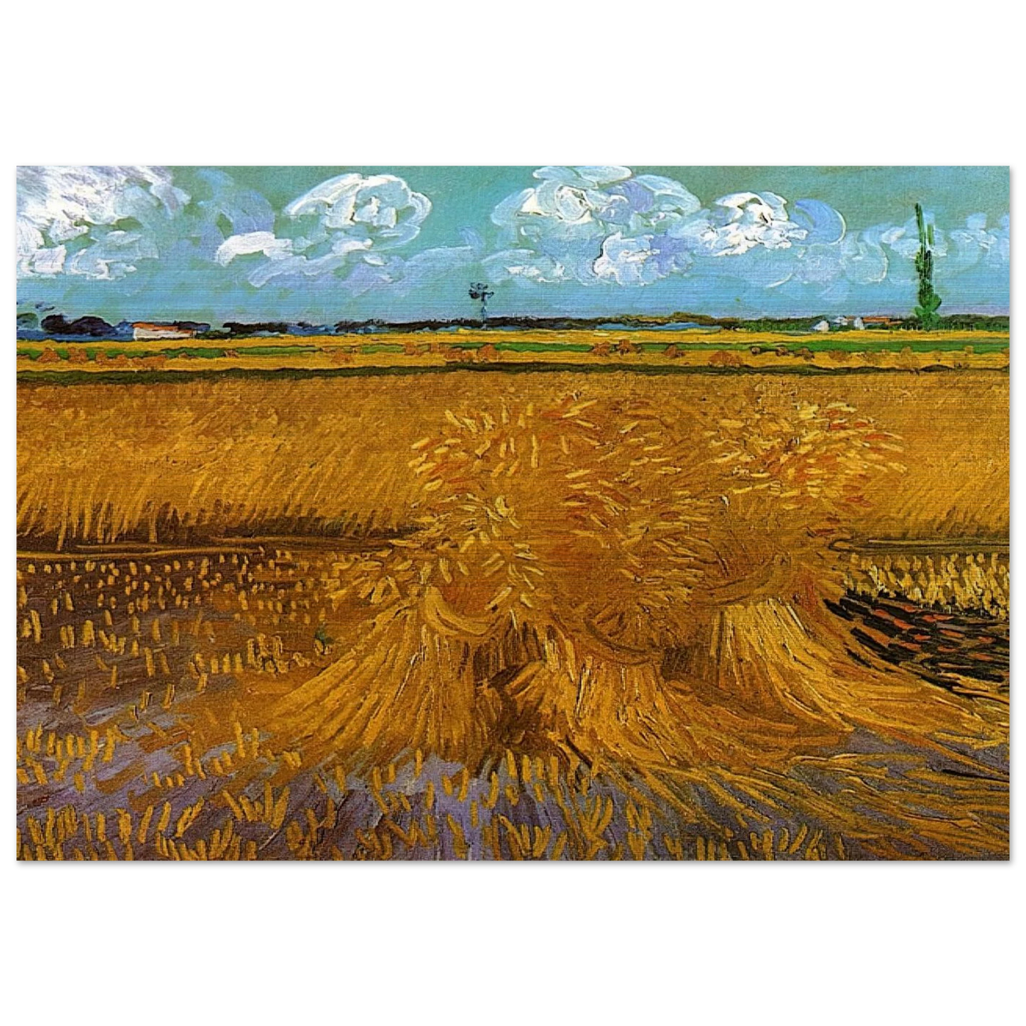 Wheatfield with Sheaves - Vincent van Gogh Brushed Aluminum Print - 70x100 cm / 28x40 inches | Vincent van Gogh Aluminum Print | Vincent van Gogh Prints