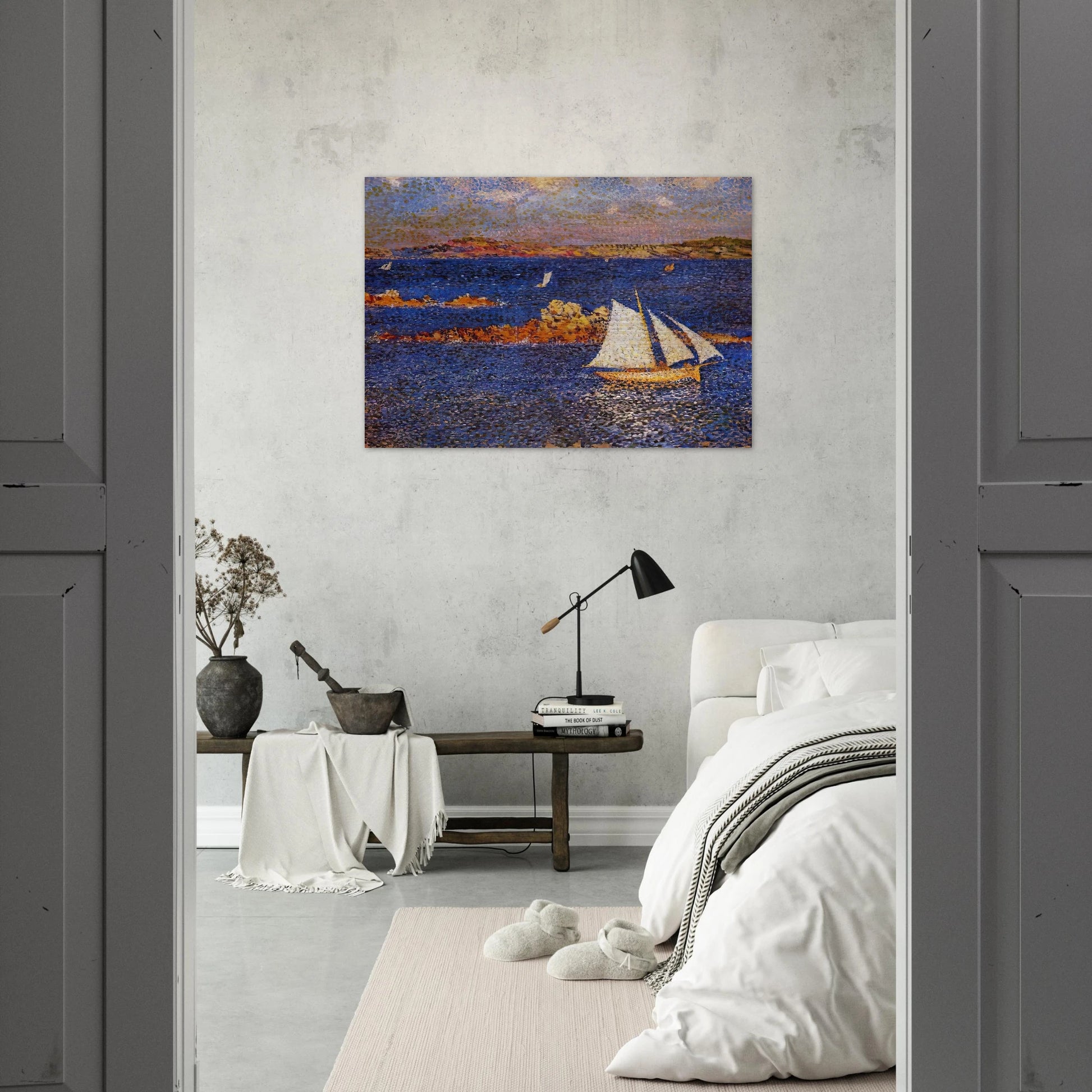 NEAR THE ROCKS OF PER KIRIDEC 1889 - Theo van Rysselberghe Brushed Aluminum Print - 70x100 cm / 28x40 inches | Theo van Rysselberghe Aluminum Print | Theo van Rysselberghe Prints
