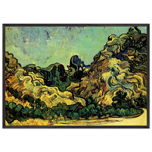 Mountains at Saint-Remy with Dark Cottage - Vincent van Gogh 70x100 cm / 28x40 inches Framed Art Print – Black Wooden Frame