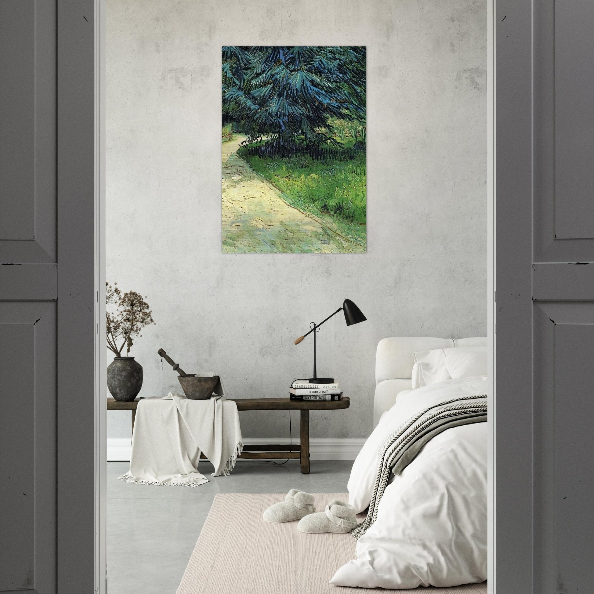Public Garden with Couple and Blue Fir Tree The Poet s Garden III - Vincent van Gogh Brushed Aluminum Print - 70x100 cm / 28x40 inches | Vincent van Gogh Aluminum Print | Vincent van Gogh Prints