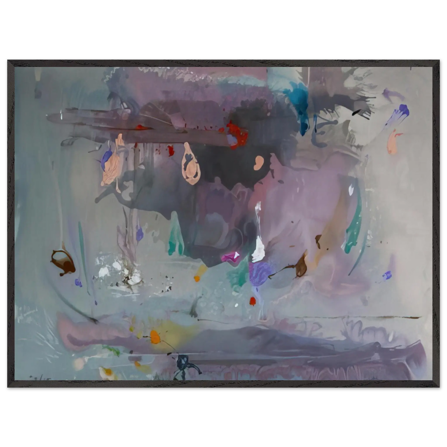 Helen Frankenthaler - Grey Fireworks - 2000 Wall art - 20x25 cm / 8x10 Inches - Premium Wooden Framed Poster With Fine Art Paper - Black frame