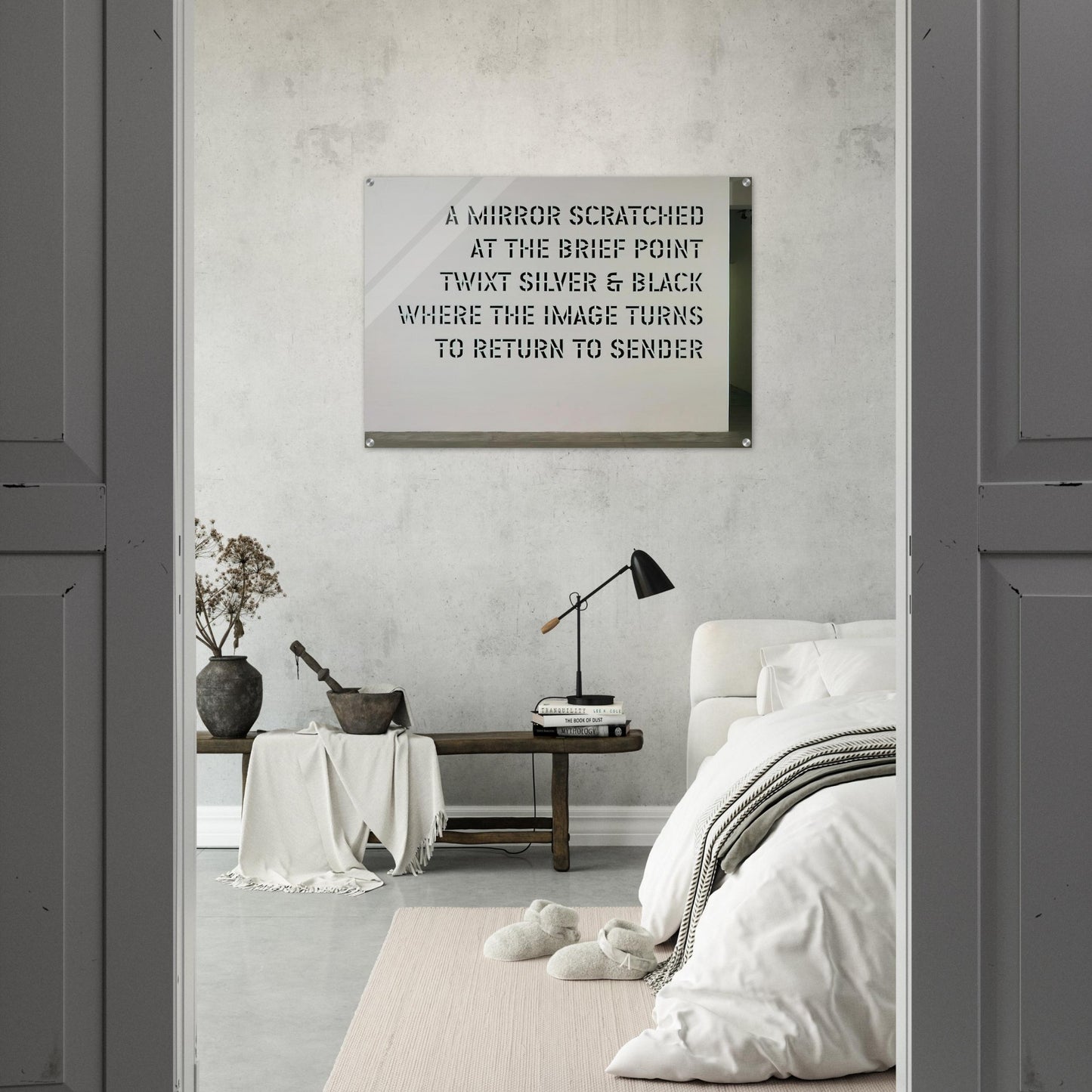 A Mirror Scratched... - 2004 - Lawrence Weiner Acrylic Print - 70x100 cm / 28x40″ inches