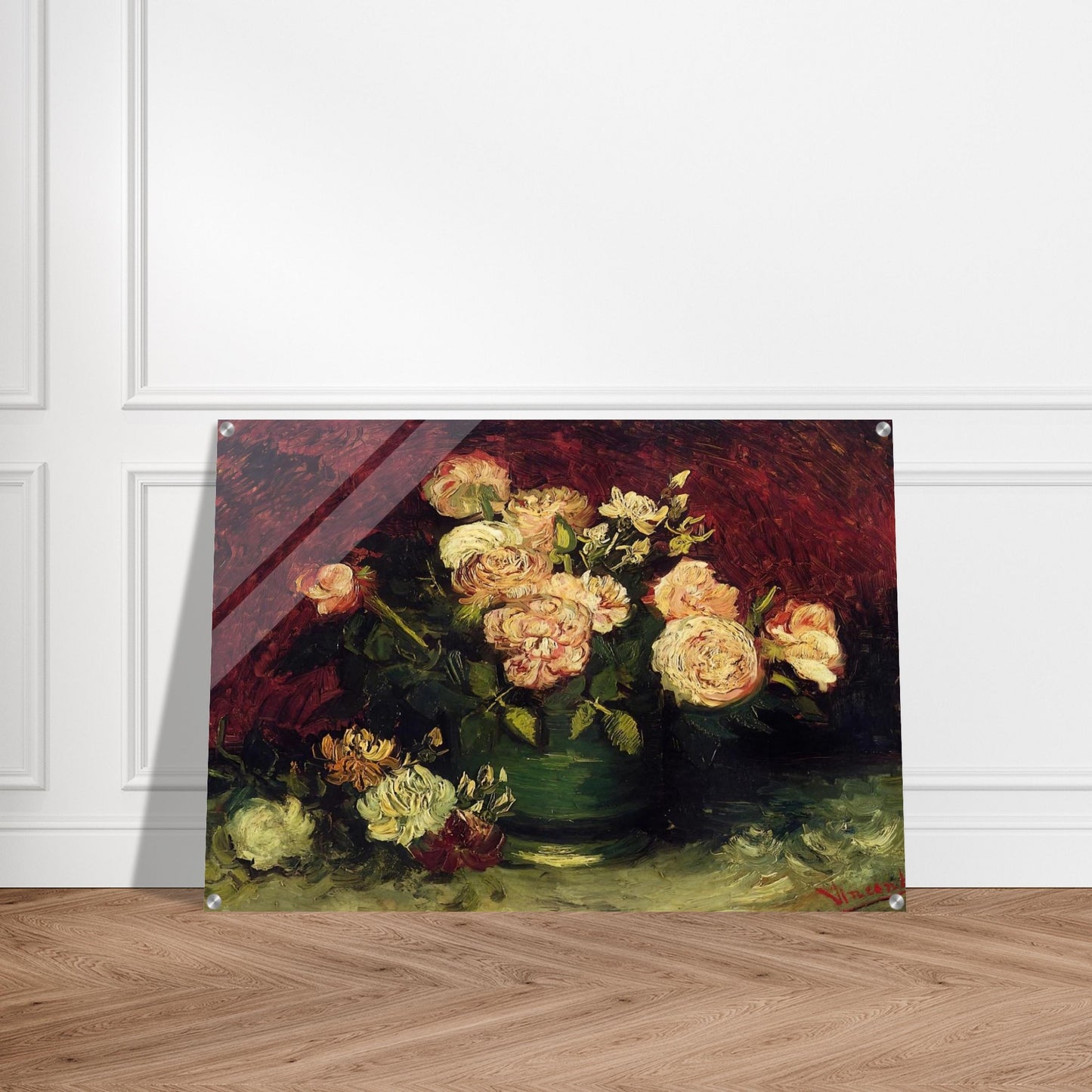 Bowl with Peonies and Roses - Vincent van Gogh Acrylic Print - 70x100 cm / 28x40″ inches | Vincent van Gogh Wall Art | Vincent van Gogh Prints