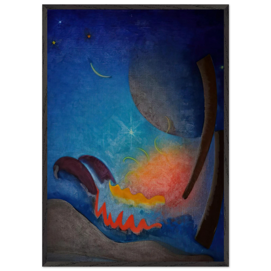 Night Fires - Precisionism - Agnes Lawrence Pelton 70x100 cm / 28x40 inches Framed Art Print – Black Wooden Frame