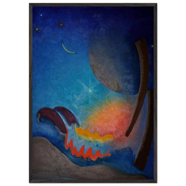Night Fires - Precisionism - Agnes Lawrence Pelton 70x100 cm / 28x40 inches Framed Art Print – Black Wooden Frame