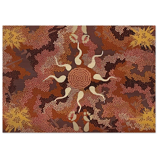 Bush Tucker and Kangaroo Dreaming at Mount Denison - 1993 - Clifford Possum Tjapaltjarri Brushed Aluminum Print - 70x100 cm / 28x40 inches | Clifford Possum Tjapaltjarri Aluminum Print | Clifford Possum Tjapaltjarri Prints