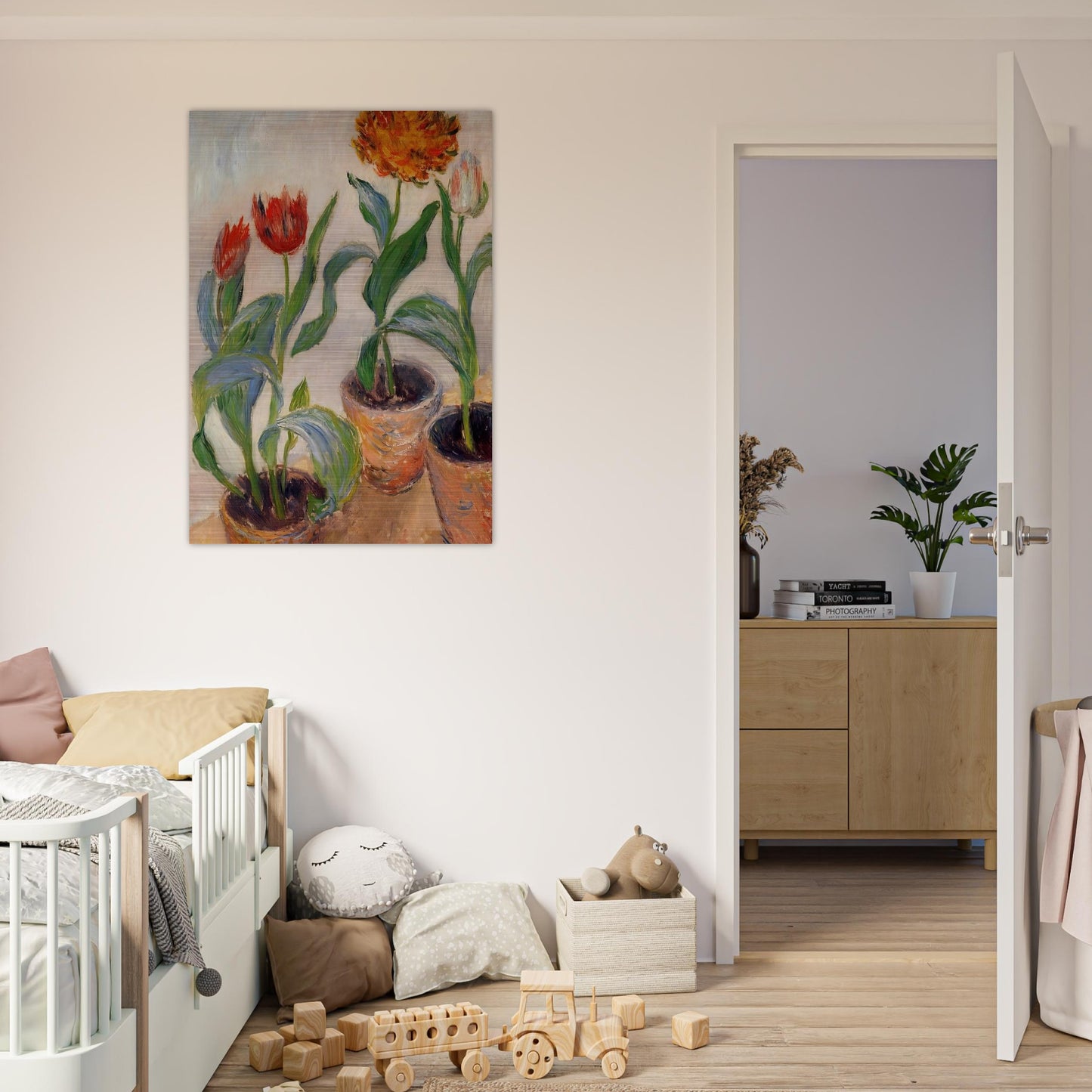 Three Pots of Tulips - claude monet Brushed Aluminum Print - 70x100 cm / 28x40 inches | claude monet Aluminum Print | claude monet Prints