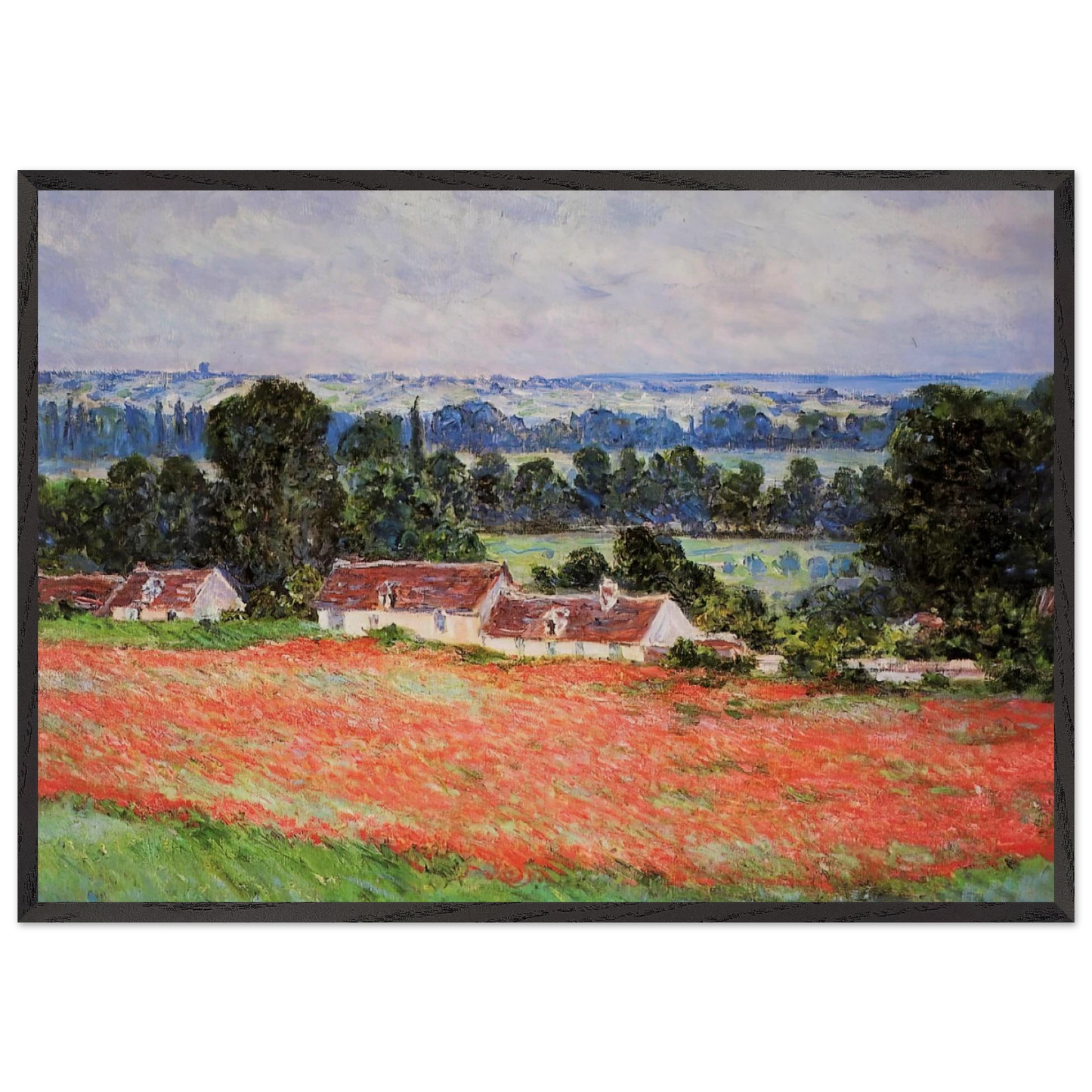 Poppy Field at Giverny - claude monet 70x100 cm / 28x40 inches Framed Art Print – Black Wooden Frame