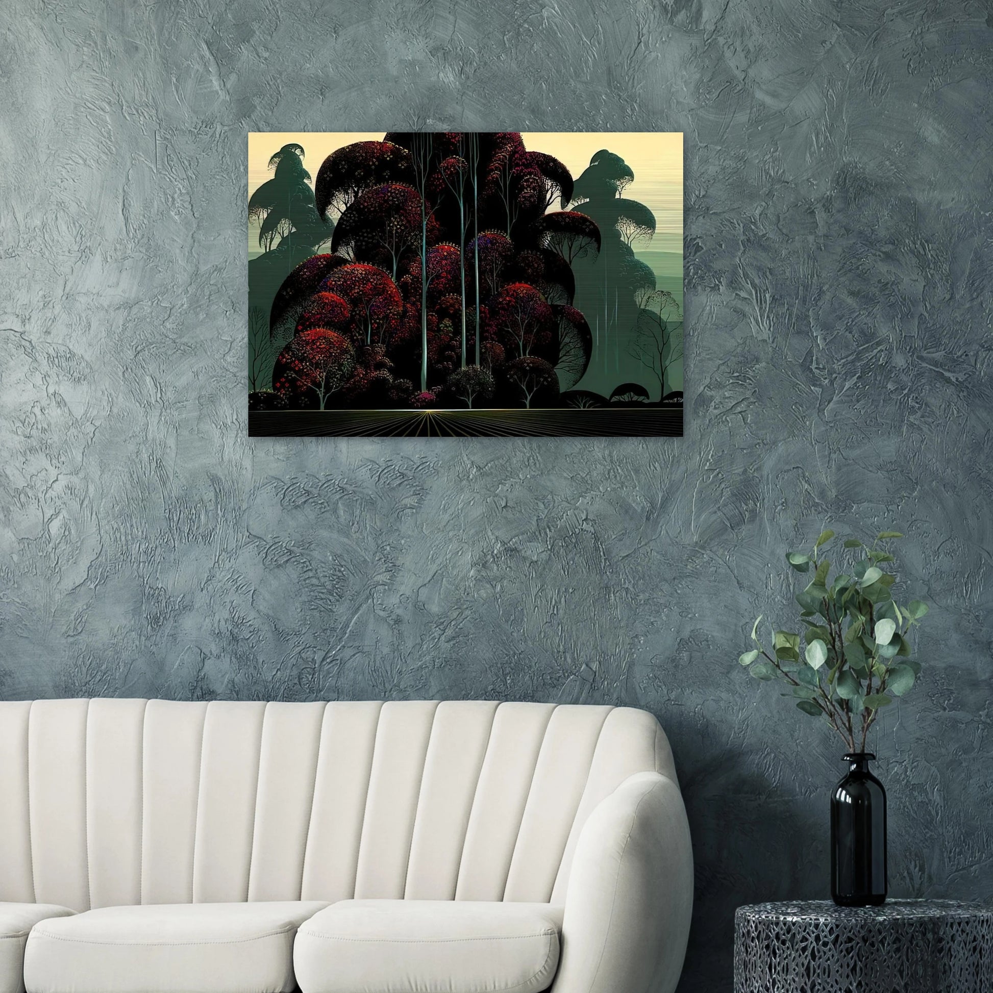 Crimson Autumn - Eyvind Earle Brushed Aluminum Print - 70x100 cm / 28x40 inches | Eyvind Earle Aluminum Print | Eyvind Earle Prints