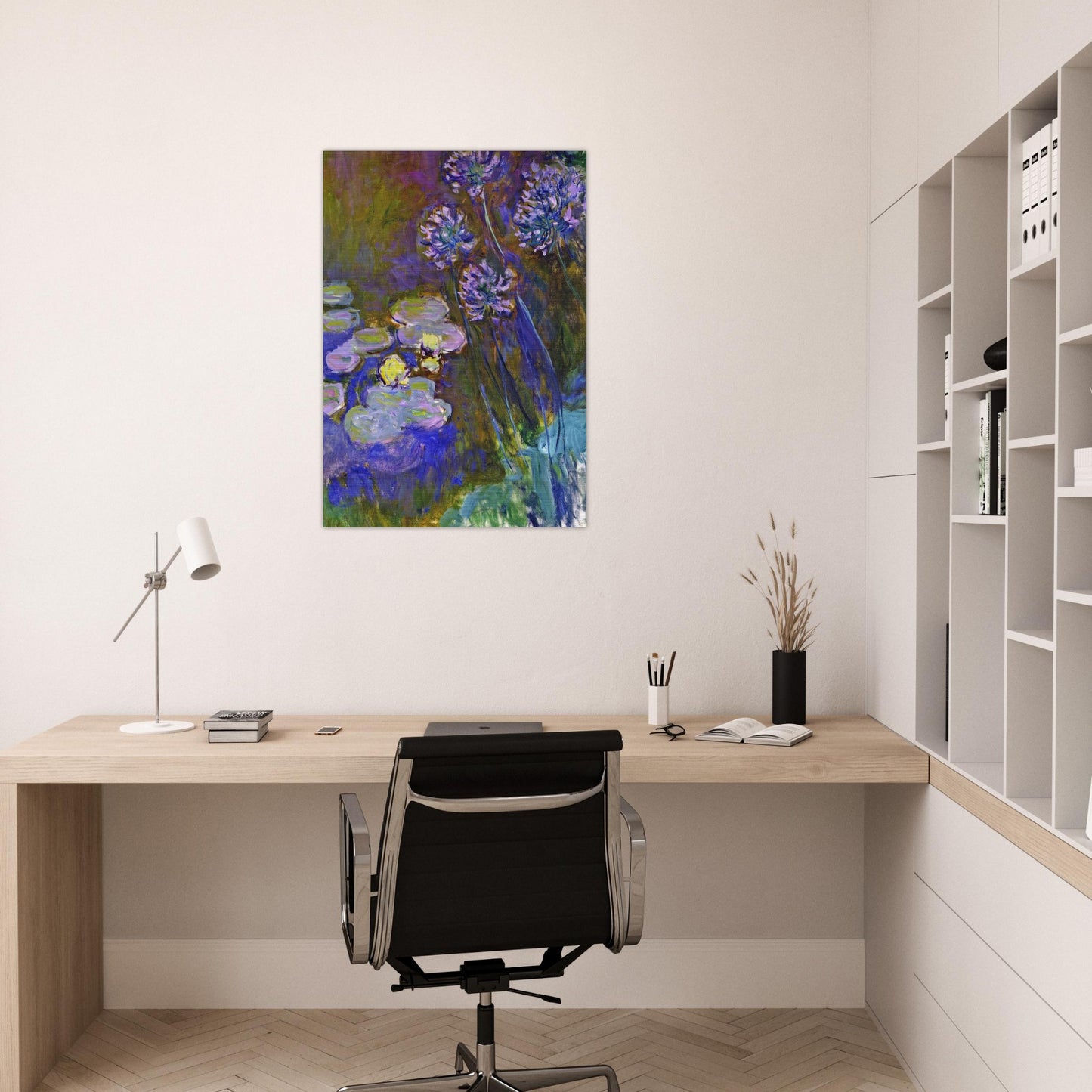 Water Lilies and Agapanthus - claude monet Brushed Aluminum Print - 70x100 cm / 28x40 inches | claude monet Aluminum Print | claude monet Prints