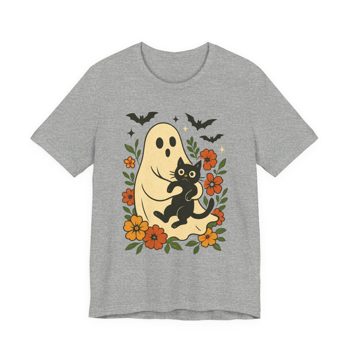 Fantôme effrayant tenant un chat noir Floral psychédélique Halloween