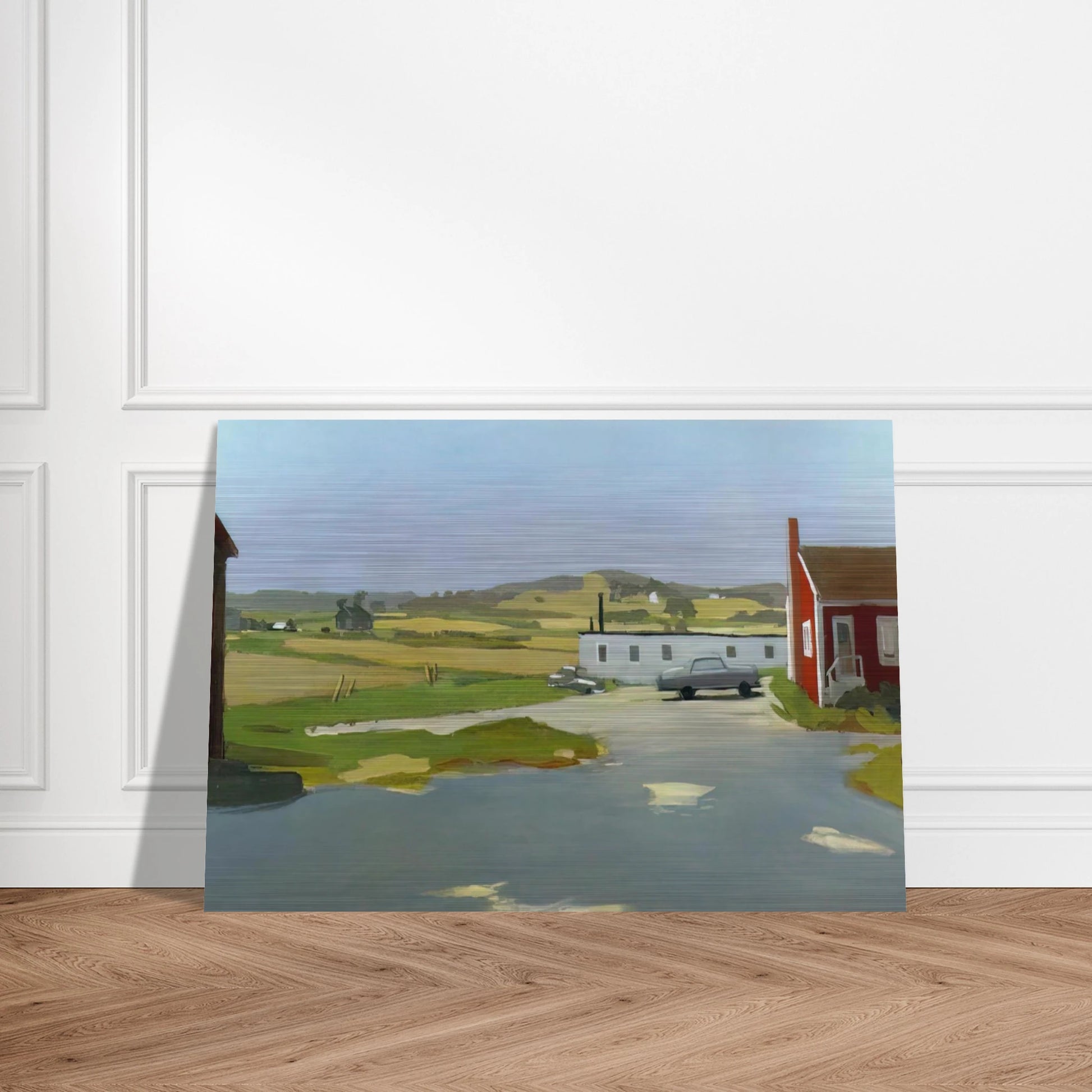 LONG ISLAND LANDSCAPE WITH RED BUILDING 1962 - Fairfield Porter Brushed Aluminum Print - 70x100 cm / 28x40 inches | Fairfield Porter Aluminum Print | Fairfield Porter Prints