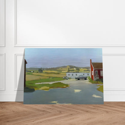 LONG ISLAND LANDSCAPE WITH RED BUILDING 1962 - Fairfield Porter Brushed Aluminum Print - 70x100 cm / 28x40 inches | Fairfield Porter Aluminum Print | Fairfield Porter Prints