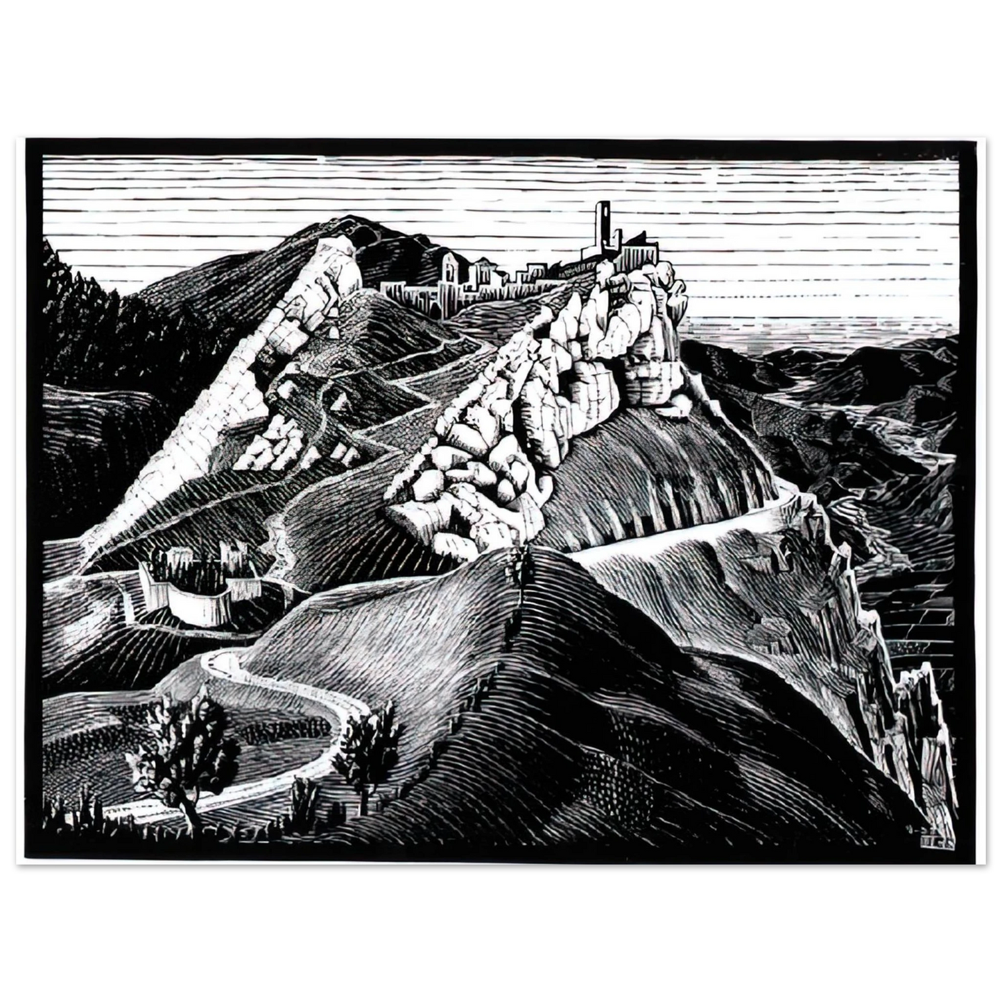 MC Escher - ESCHER (16) Wall Art - 60x80 cm / 24x32 inches - Premium Wooden Framed Poster With Fine Art Paper-canvas - White frame