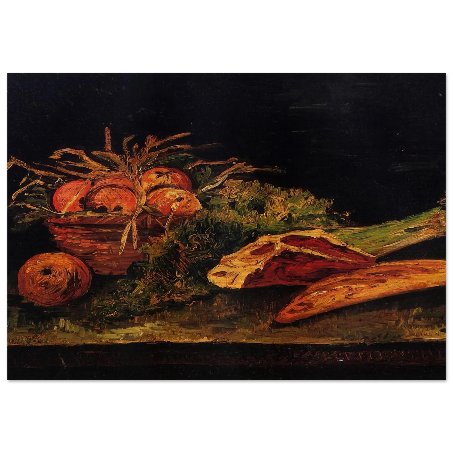 Still Life with Apples, Meat and a Roll - Vincent van Gogh Brushed Aluminum Print - 70x100 cm / 28x40 inches | Vincent van Gogh Aluminum Print | Vincent van Gogh Prints