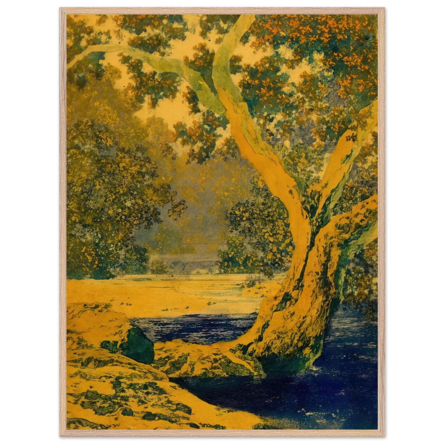 Maxfield Parrish - Study for Autumn Brook Wall Art - 21x29.7 cm / 8x12" - Premium Wooden Framed Poster With Fine Art Paper - Wood frame