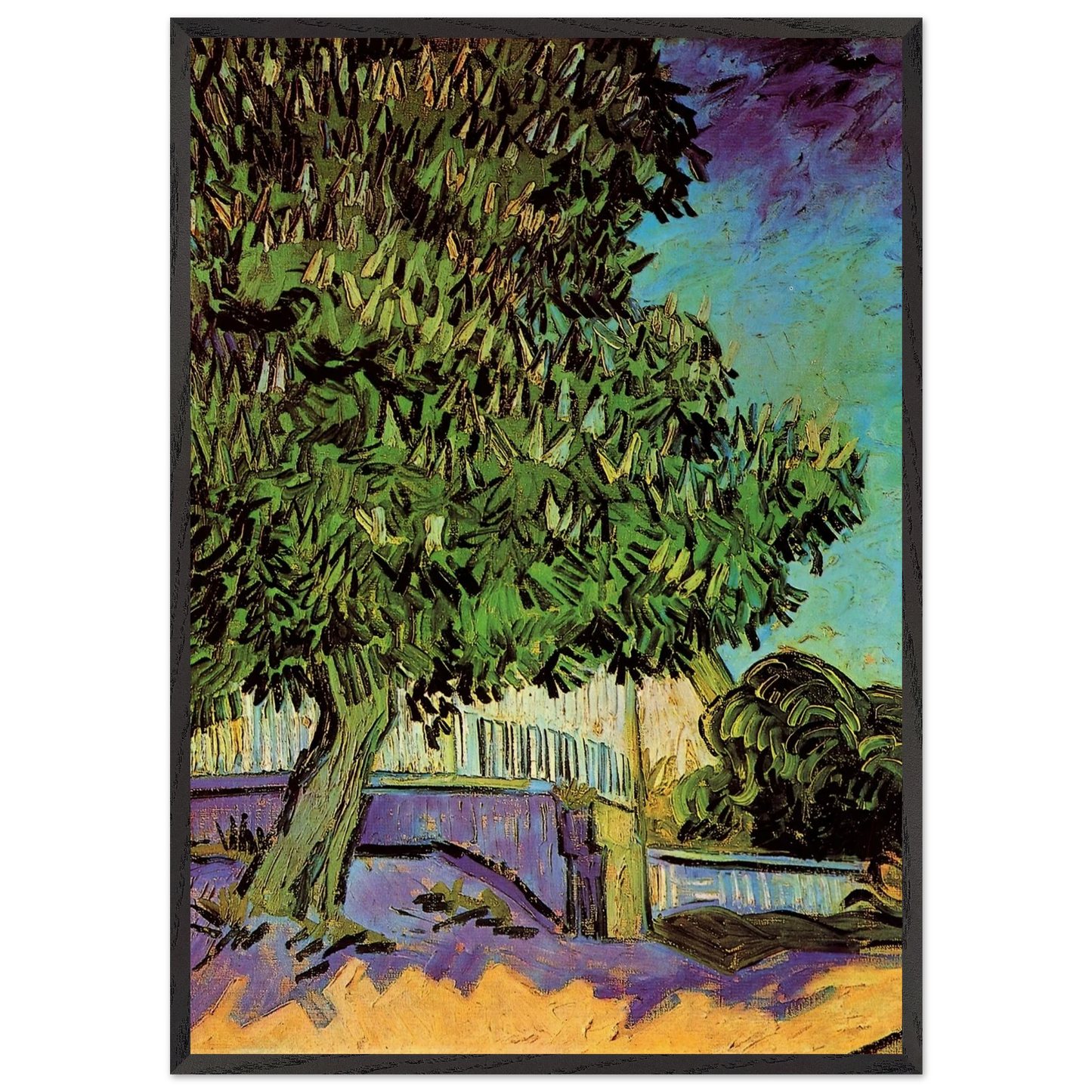 Chestnut Tree in Blossom - Vincent van Gogh 70x100 cm / 28x40 inches Framed Art Print – Black Wooden Frame