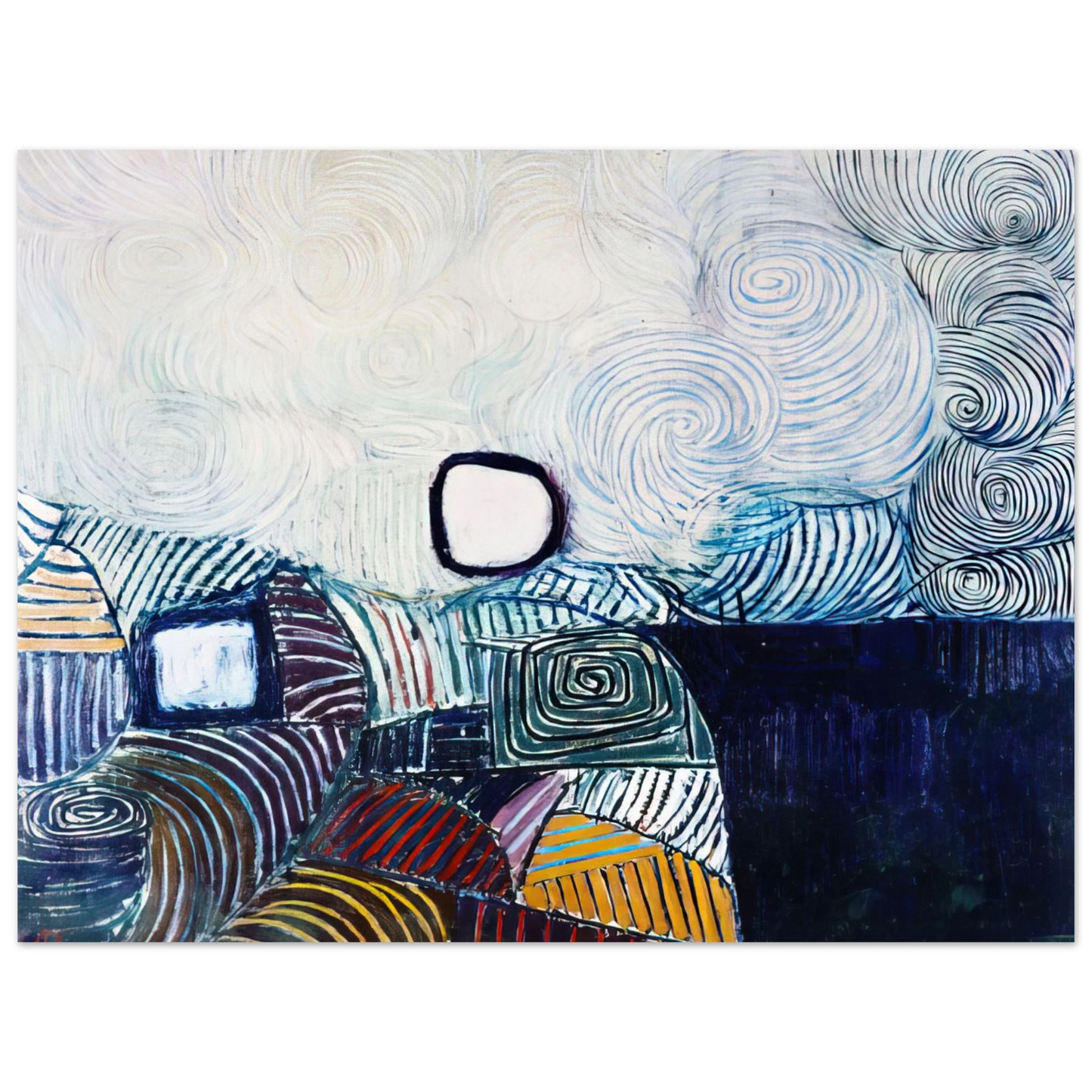 Victor Pasmore - SPIRAL DEVELOPMENT IN GREEN VIOLET BLUE GOLD 1951  75x100 cm / 30x40inches Fine Art Poster