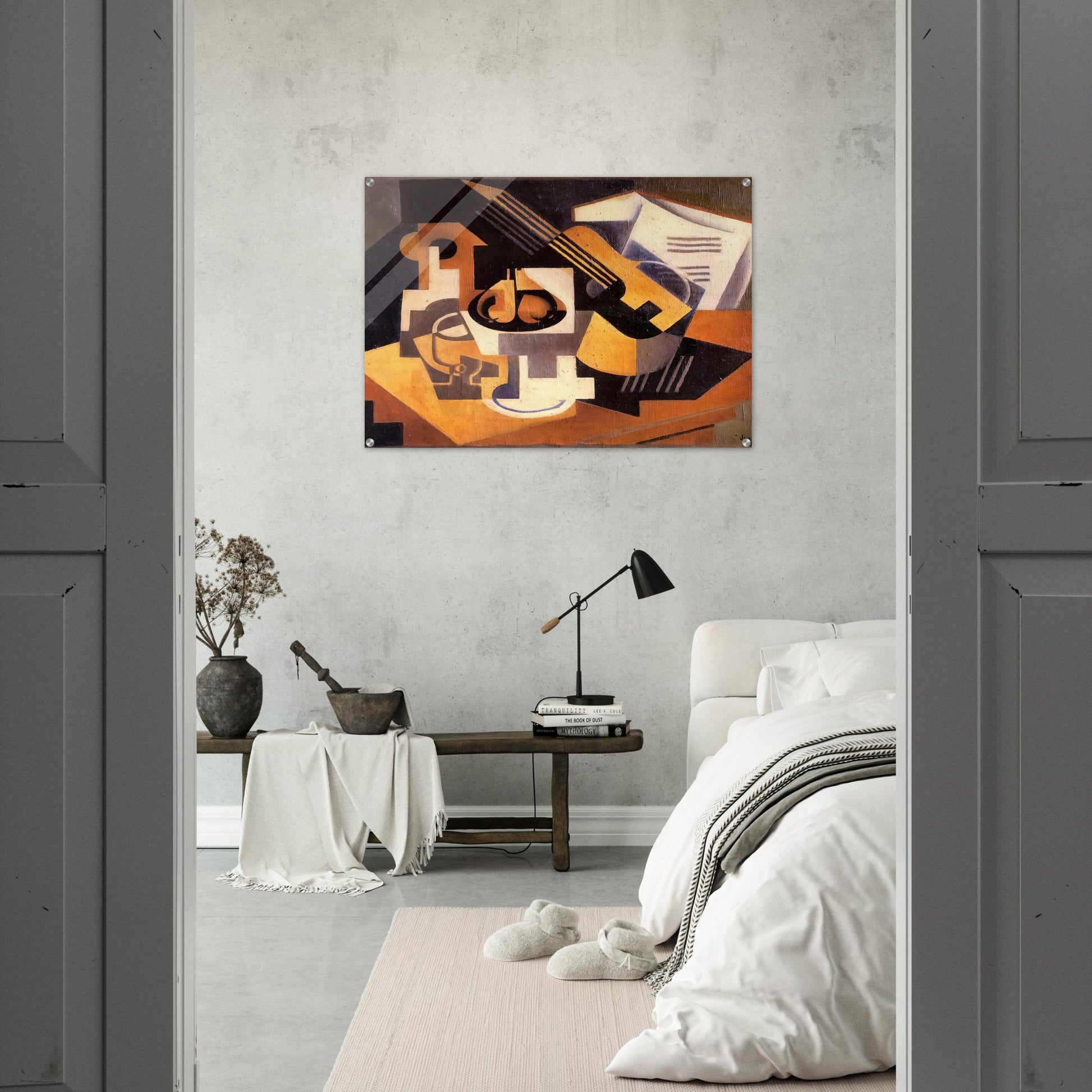 GUITAR AND FRUIT BOWL ON A TABLE 1918 - Juan Gris Acrylic Print - 70x100 cm / 28x40″ inches | Juan Gris Wall Art | Juan Gris Prints