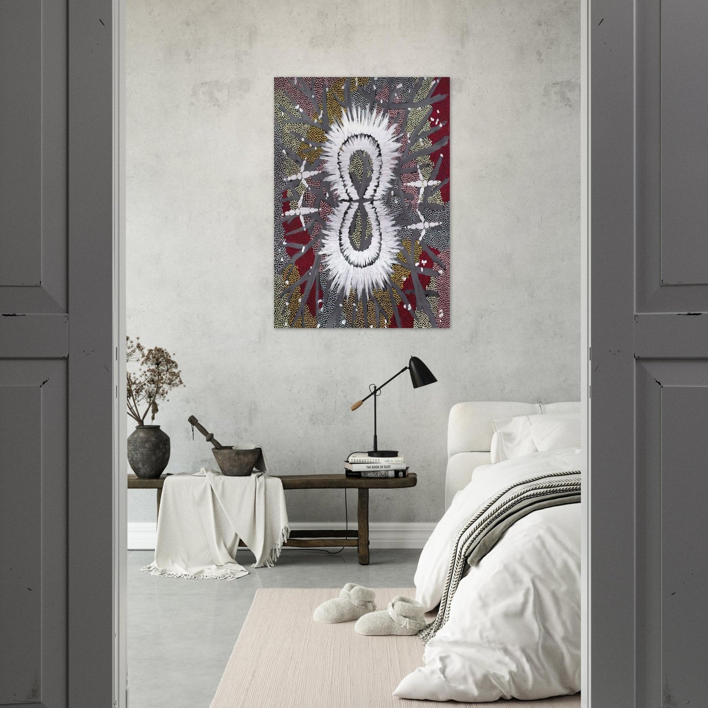 Eagle Dreaming - 1997 - Clifford Possum Tjapaltjarri Brushed Aluminum Print - 70x100 cm / 28x40 inches | Clifford Possum Tjapaltjarri Aluminum Print | Clifford Possum Tjapaltjarri Prints