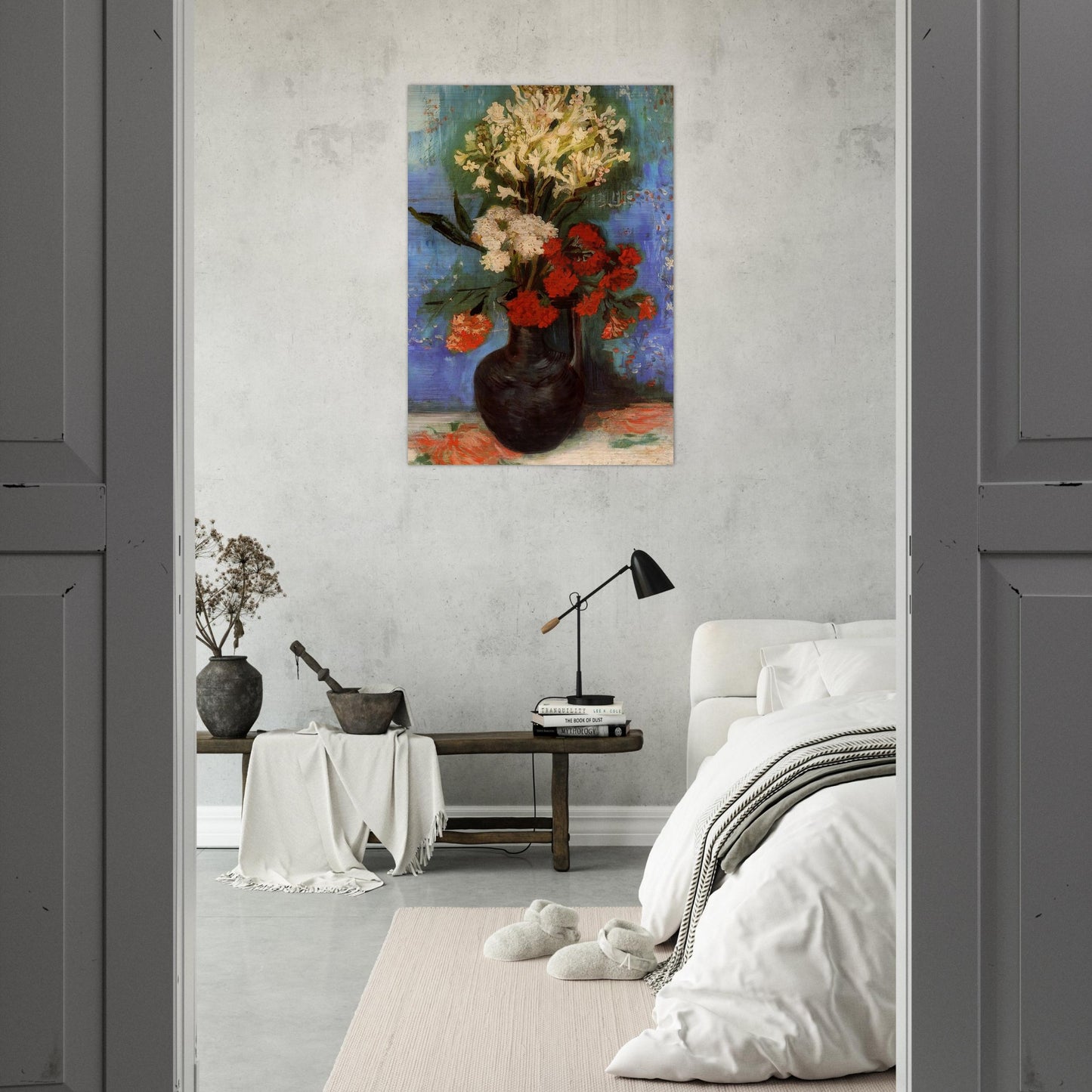 Vase with Carnations and Other Flowers - Vincent van Gogh Brushed Aluminum Print - 70x100 cm / 28x40 inches | Vincent van Gogh Aluminum Print | Vincent van Gogh Prints