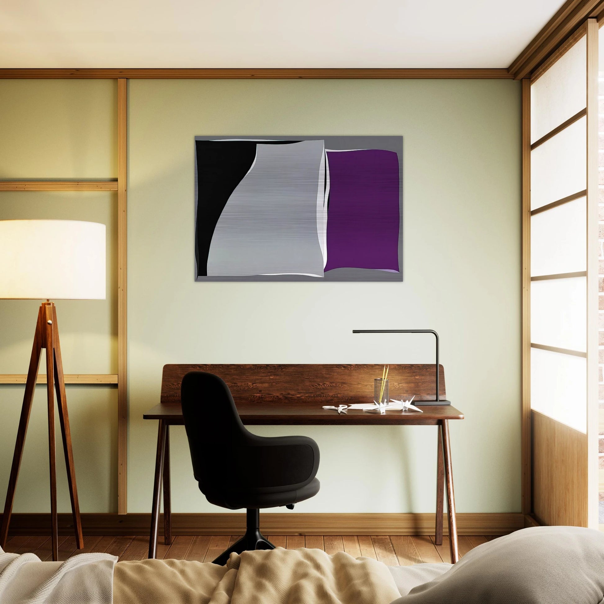 Black  Gray Curves with Purple - 1960 - Karl Benjamin Brushed Aluminum Print - 70x100 cm / 28x40 inches | Karl Benjamin Aluminum Print | Karl Benjamin Prints