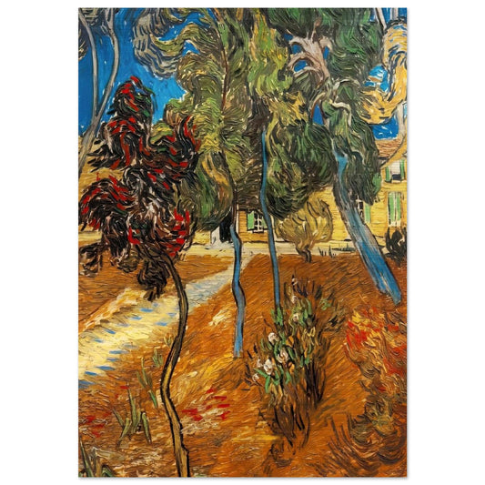 Trees in the Asylum Garden - Vincent van Gogh Brushed Aluminum Print - 70x100 cm / 28x40 inches | Vincent van Gogh Aluminum Print | Vincent van Gogh Prints