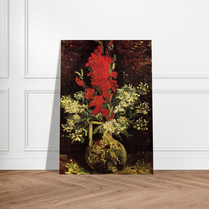 Vase with Gladioli and Carnations - Vincent van Gogh Brushed Aluminum Print - 70x100 cm / 28x40 inches | Vincent van Gogh Aluminum Print | Vincent van Gogh Prints