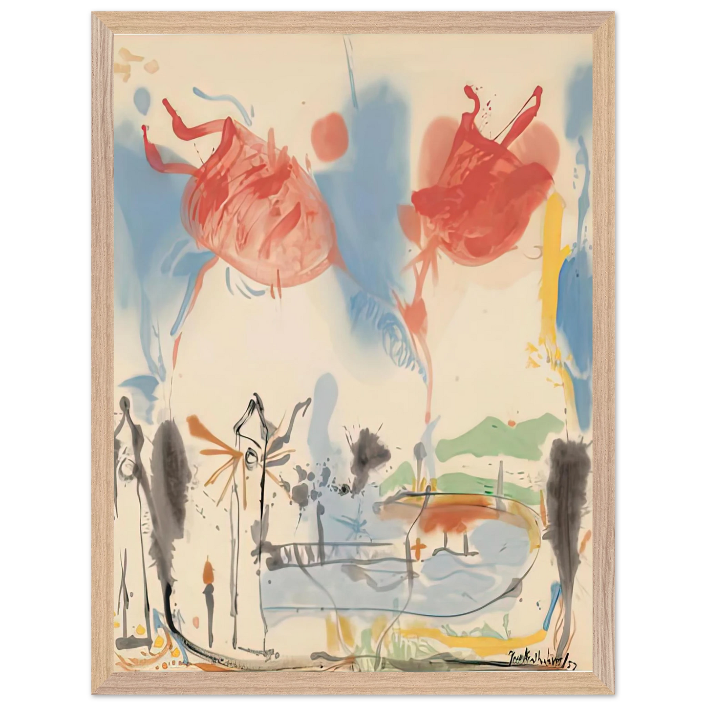 Helen Frankenthaler - Round Trip, 1957- Wall Art - 60x80 cm / 24x32 inches - Premium Wooden Framed Poster With Fine Art Paper-canvas - White frame