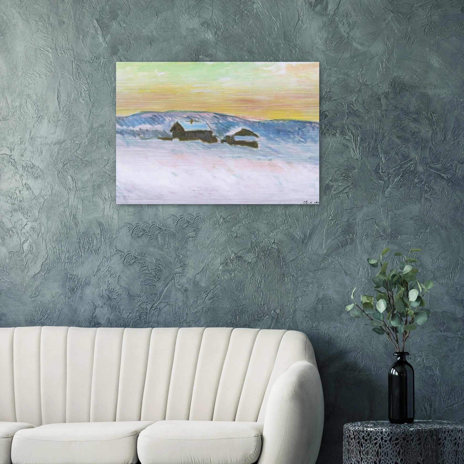 Paysage of Norway, the Blue Houses - claude monet Brushed Aluminum Print - 70x100 cm / 28x40 inches | claude monet Aluminum Print | claude monet Prints