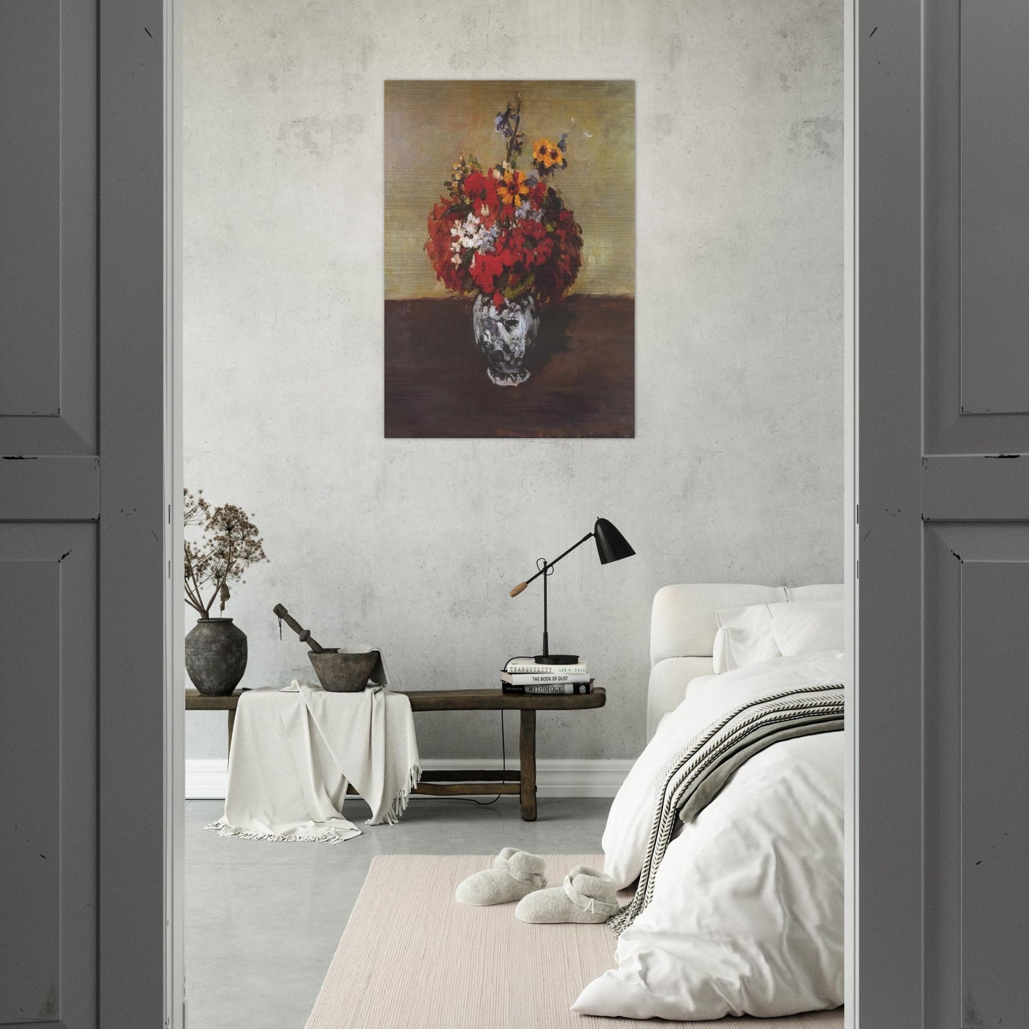 Dahlias In A Delft Vase - Paul Cézanne Brushed Aluminum Print - 70x100 cm / 28x40 inches | Paul Cézanne Aluminum Print | Paul Cézanne Prints