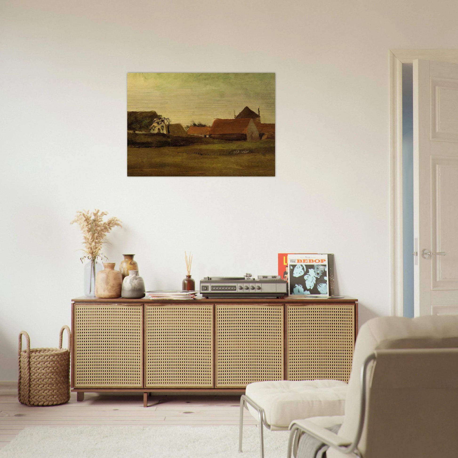Farmhouses in Loosduinen near The Hague at Twilight - Vincent van Gogh Brushed Aluminum Print - 70x100 cm / 28x40 inches | Vincent van Gogh Aluminum Print | Vincent van Gogh Prints