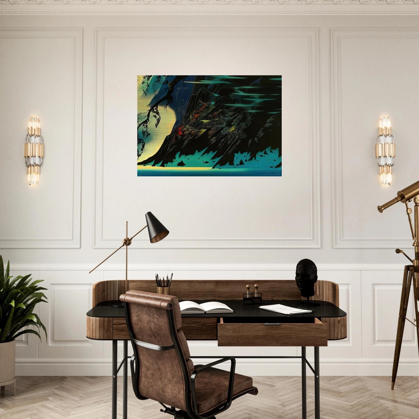 Coastal Magic - Eyvind Earle Brushed Aluminum Print - 70x100 cm / 28x40 inches | Eyvind Earle Aluminum Print | Eyvind Earle Prints