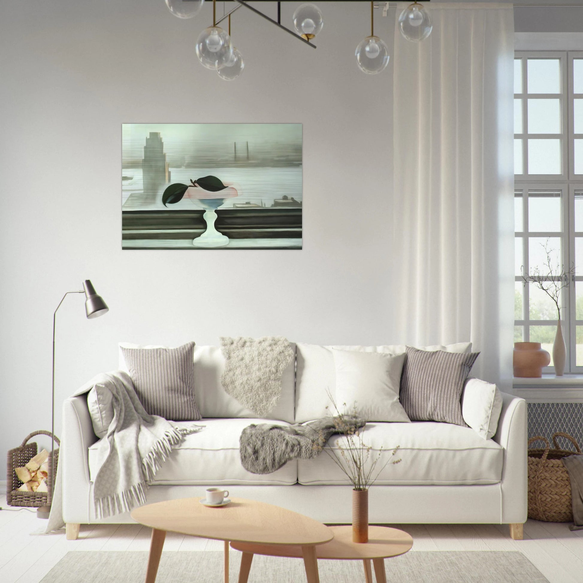 Pink Dish and Green Leaves - Georgia O'Keeffe Brushed Aluminum Print - 70x100 cm / 28x40 inches | Georgia O'Keeffe Aluminum Print | Georgia O'Keeffe Prints