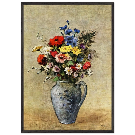 FLOWERS IN A VASE WITH ONE HANDLE - Odilon Redon 70x100 cm / 28x40 inches Framed Art Print – Black Wooden Frame
