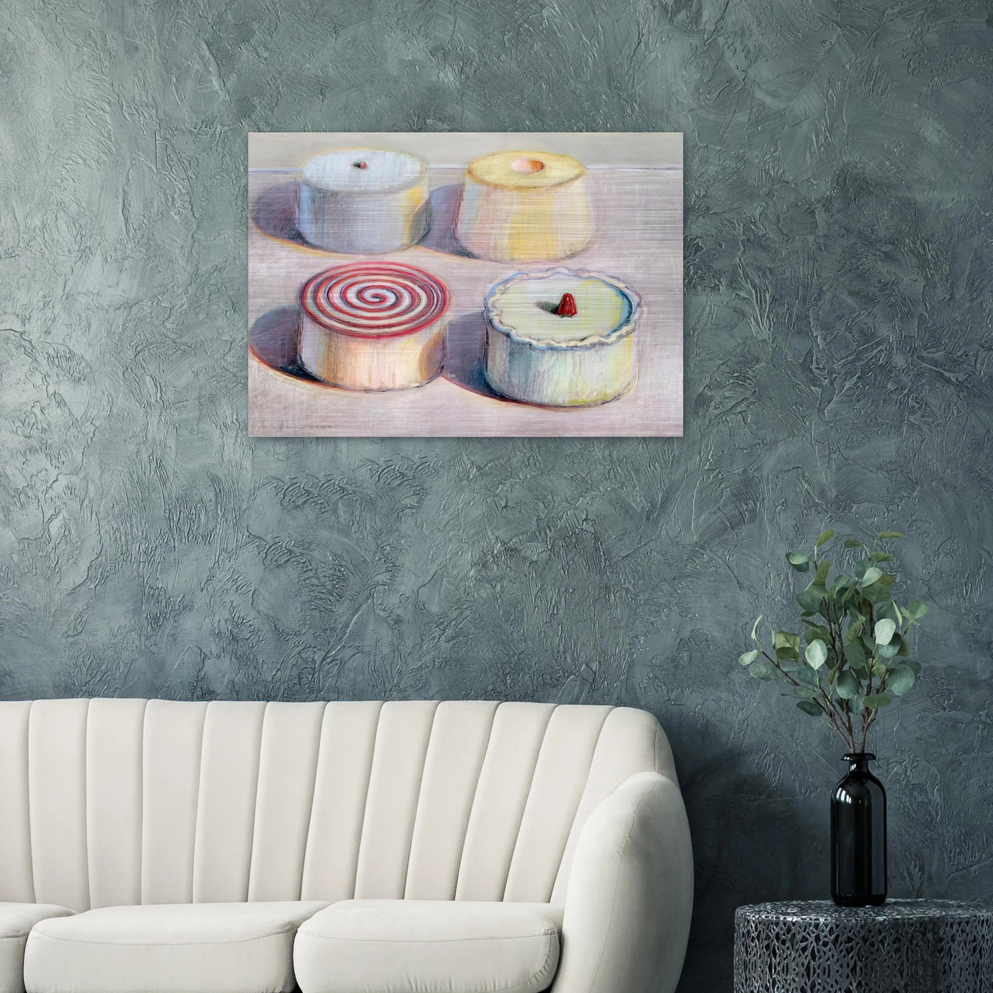 Four Cakes - 1996 - Wayne Thiebaud Brushed Aluminum Print - 70x100 cm / 28x40 inches | Wayne Thiebaud Aluminum Print | Wayne Thiebaud Prints