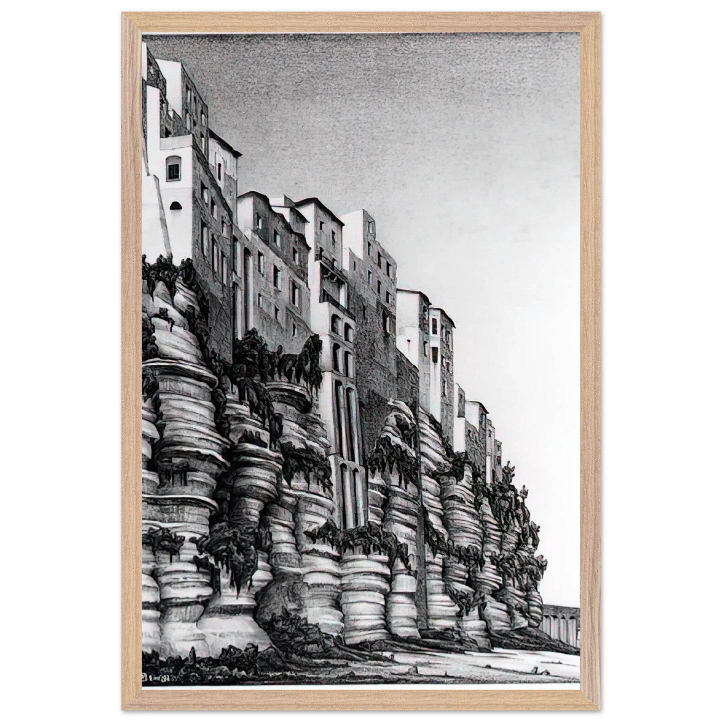 MC Escher - TROPEA CALABRIA Wall art - 27x35 cm / 11x14 inches - Premium Wooden Framed Poster With Fine Art Paper-canvas - Wood frame