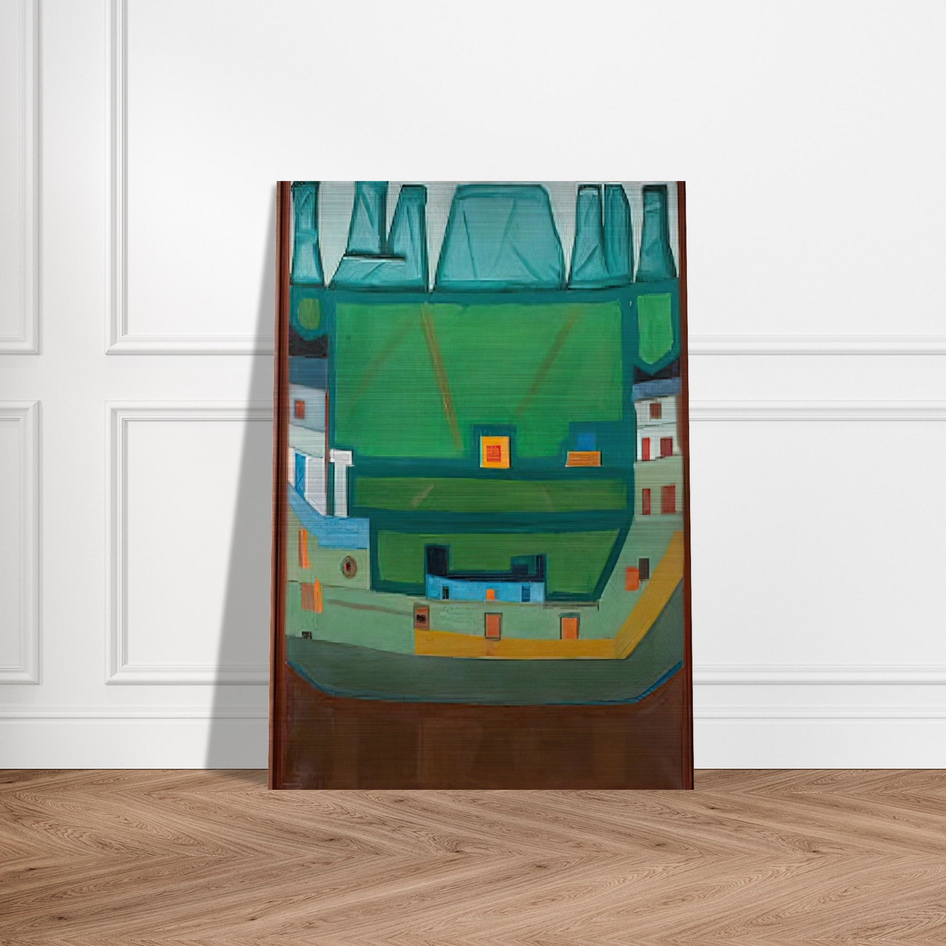 CITY AT THE FOOT OF THE MOUNTAINS LANDSCAPE - Jerzy Nowosielski Brushed Aluminum Print - 70x100 cm / 28x40 inches | Jerzy Nowosielski Aluminum Print | Jerzy Nowosielski Prints
