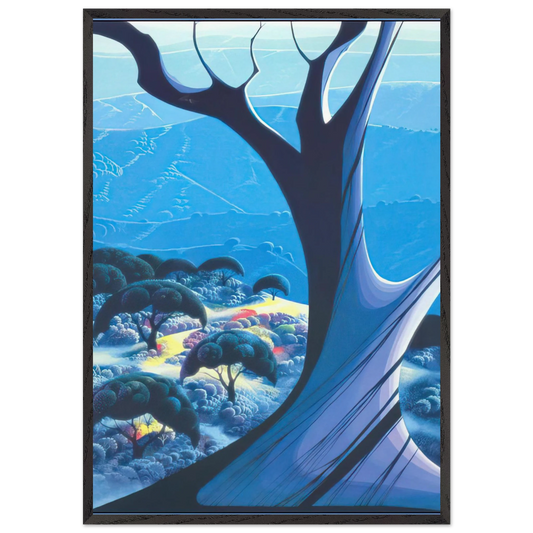 Purple Treeand Mountains - Eyvind Earle 70x100 cm / 28x40 inches Framed Art Print – Black Wooden Frame