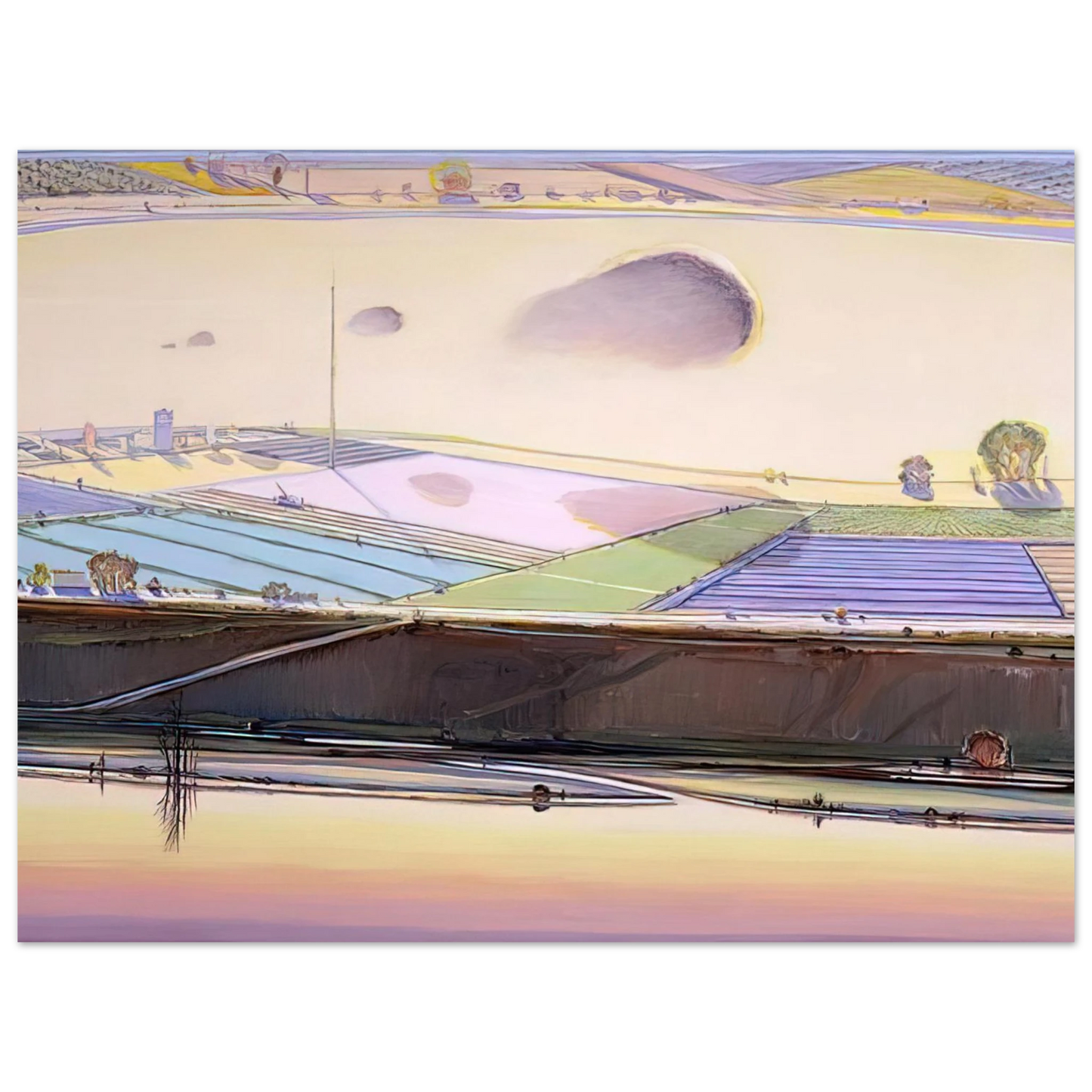 Wayne Thiebaud - River Cloud - 2002 Wall Art - 21x29.7 cm / 8x12" - Premium Wooden Framed Poster With Fine Art Paper - Black frame