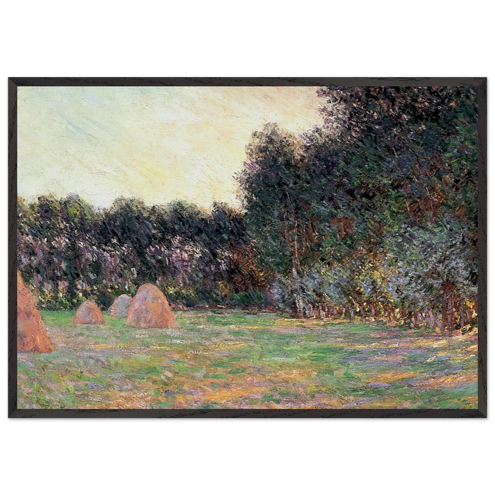 Meadow with Haystacks near Giverny - claude monet 70x100 cm / 28x40 inches Framed Art Print – Black Wooden Frame