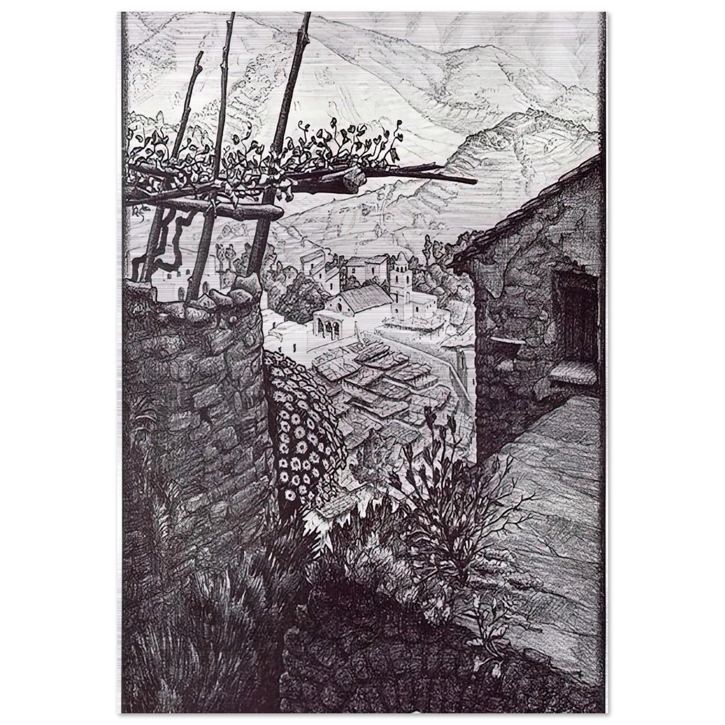 THE HAMLET OF TURELLO SOUTHERN ITALY - MC Escher Brushed Aluminum Print - 70x100 cm / 28x40 inches | MC Escher Aluminum Print | MC Escher Prints