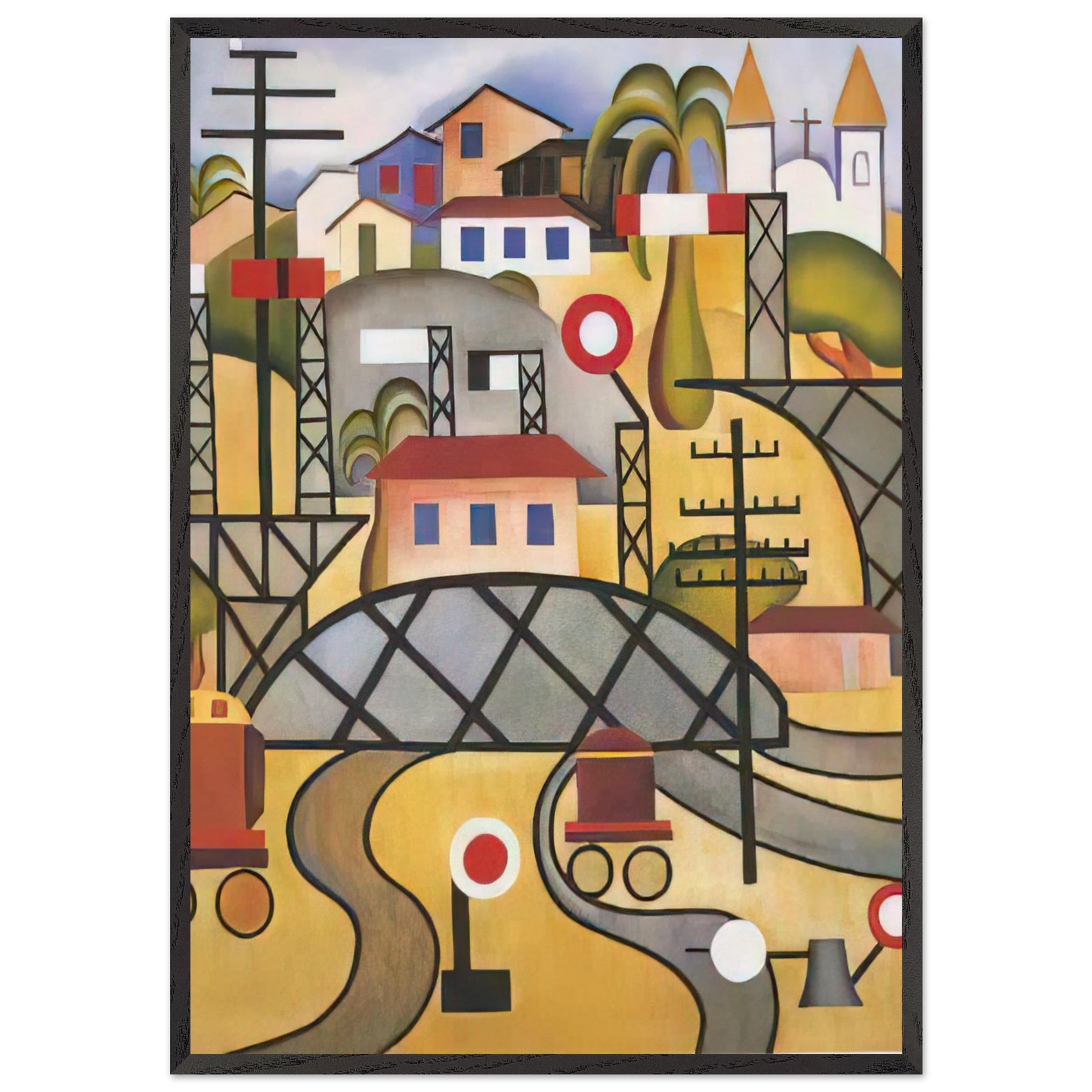 EFCB Estrada de Ferro Central do Brasil - Tarsila do Amaral 70x100 cm / 28x40 inches Framed Art Print – Black Wooden Frame