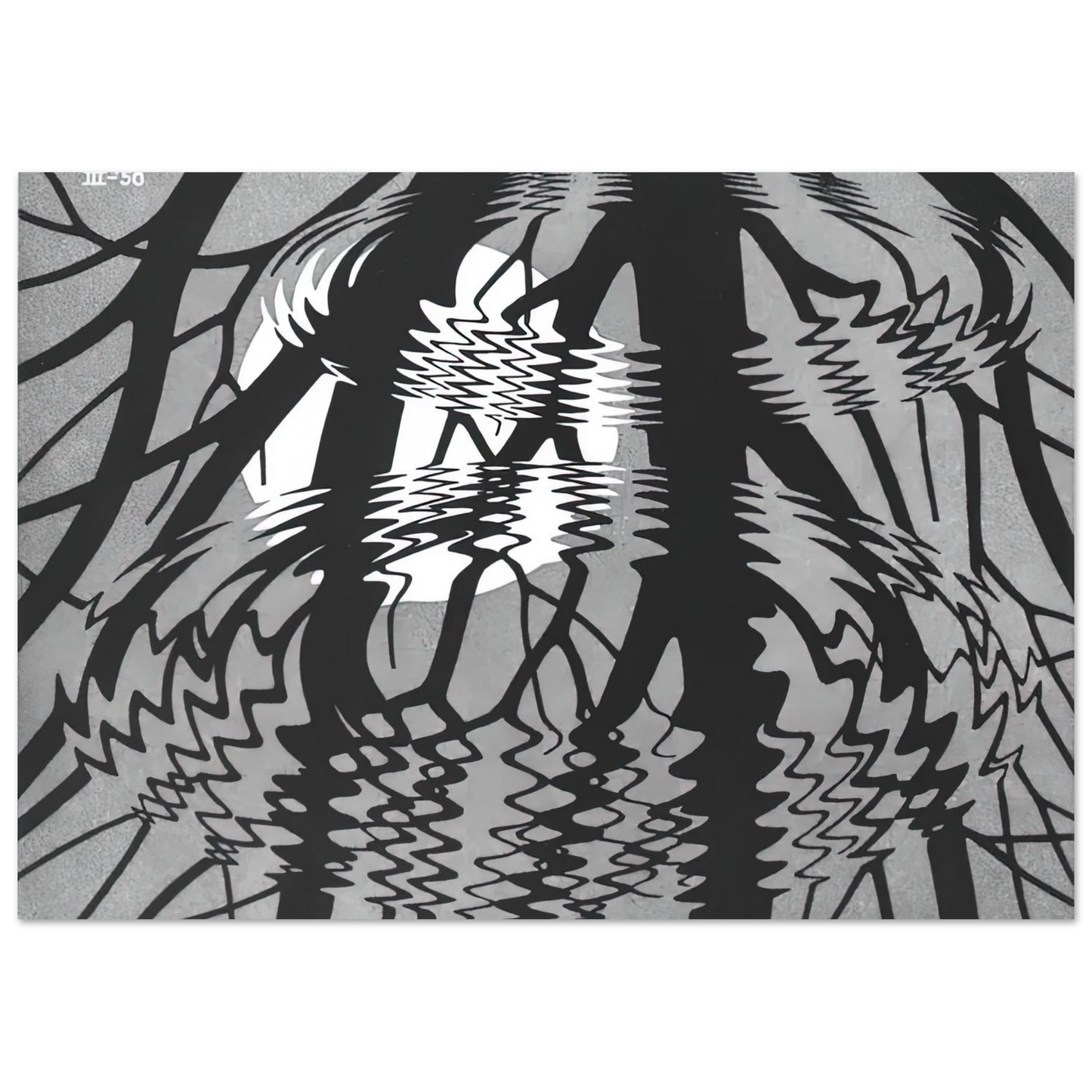 MC Escher - RIPPLED SURFACE Wall Art - 30x40 cm / 12x16 inches - Premium Wooden Framed Poster With Fine Art Paper-canvas - Wood frame