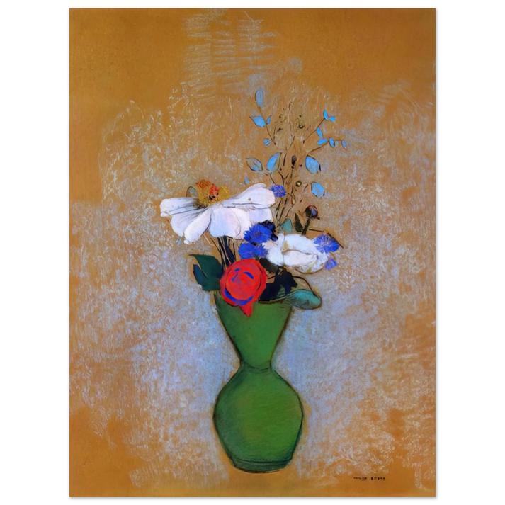 Odilon Redon - ROSE PEONY AND CORNFLOWERS IN A GREEN VASE  75x100 cm / 30x40inches Fine Art Poster