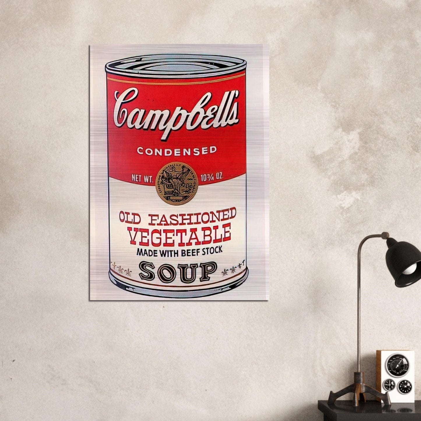 Campbell's Soup Can  Old Fashioned Vegetable  - Andy Warhol Brushed Aluminum Print - 70x100 cm / 28x40 inches | Andy Warhol Aluminum Print | Andy Warhol Prints