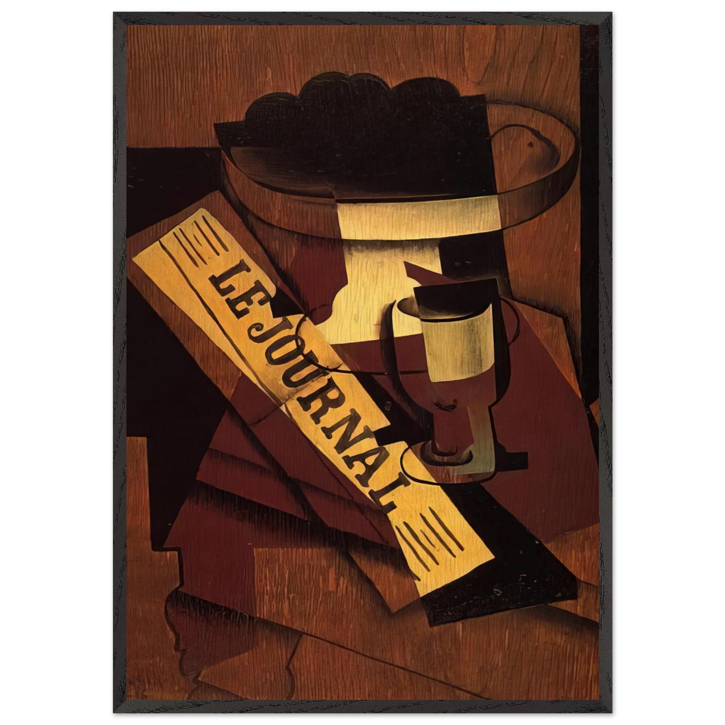 FRUIT DISH GLASS AND NEWSPAPER 1916 - Juan Gris 70x100 cm / 28x40 inches Framed Art Print – Black Wooden Frame