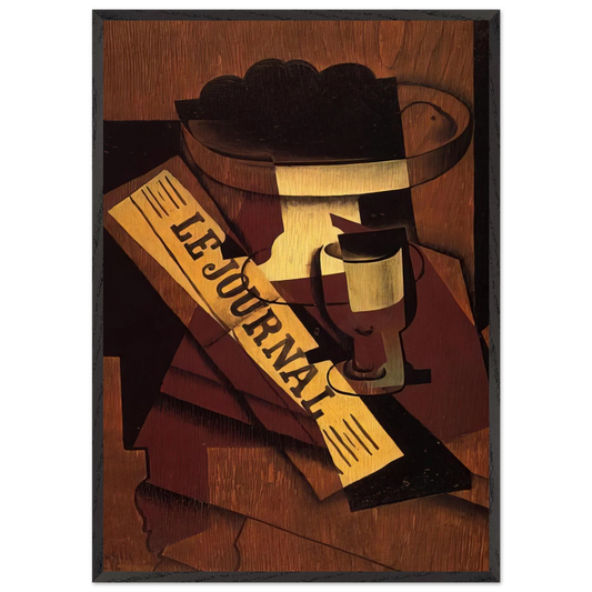 FRUIT DISH GLASS AND NEWSPAPER 1916 - Juan Gris 70x100 cm / 28x40 inches Framed Art Print – Black Wooden Frame